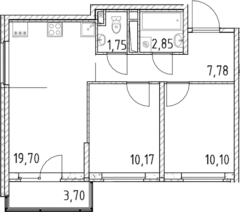 2-комнатная квартира 52.35 м², 4/18 эт., ЖК «Город Первых»